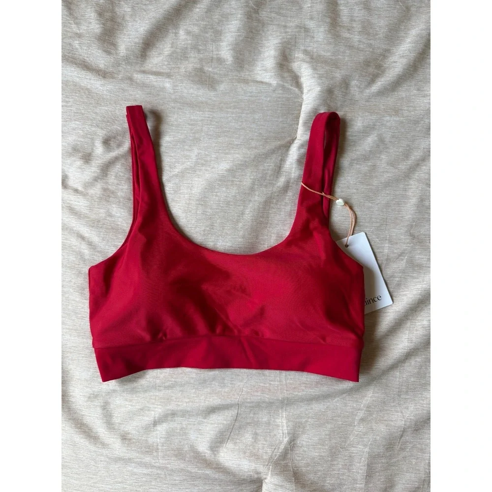 quince italian tank bikini top swimsuit in cherry red, women size medium